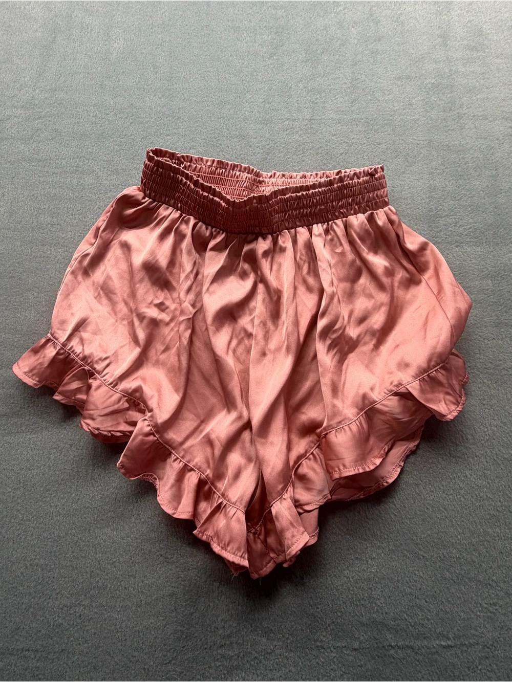 Azazie Women's Small Ruffle Satin Shorts in Dusty Rose